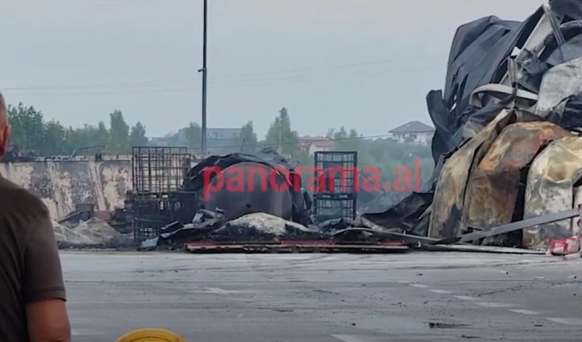 VIDEO/ Shkrumb e hi, çfarë ka mbetur nga zjarri i madh që ra në fabrikën e bojërave në autostradë