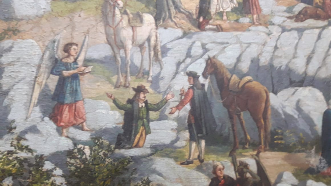 Detaj nga piktura Dy rruget, Giorgio dhe De Clavis jane burrat qe çuan Zojen e Shkodres ne Gjenacano