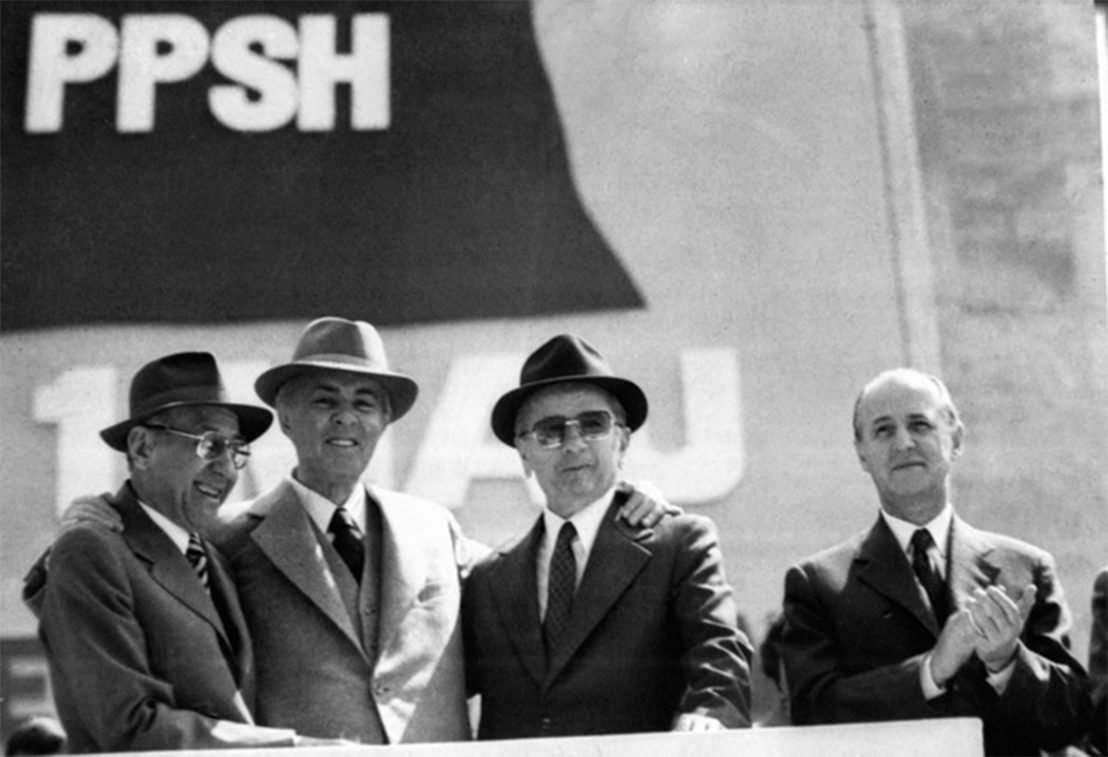 Hysni Kapo, Enver Hoxha, Mehmet Shehu and Ramiz Alia (far right).Gani Xhengo