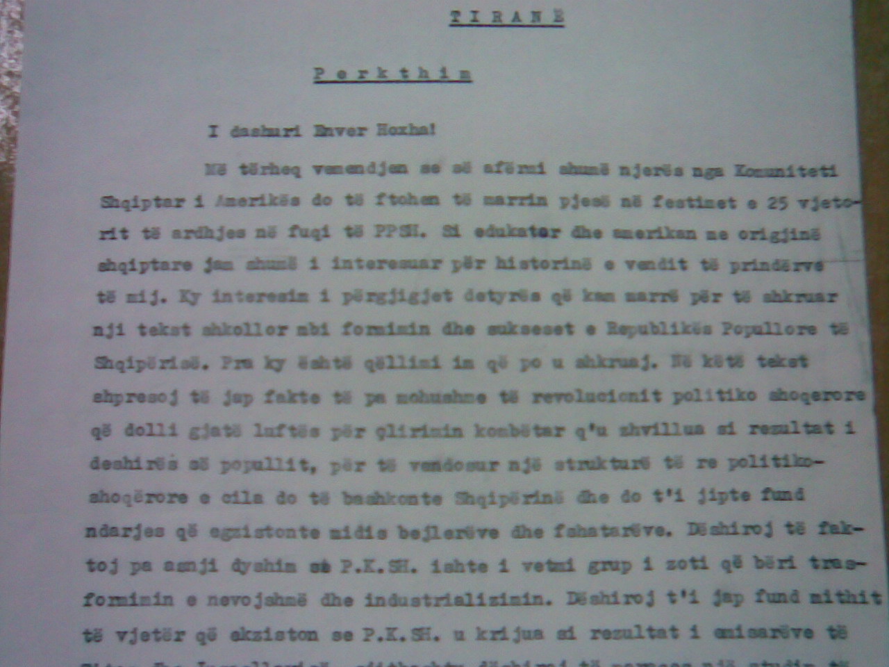Letra dërguar Enver Hoxhës fq 1