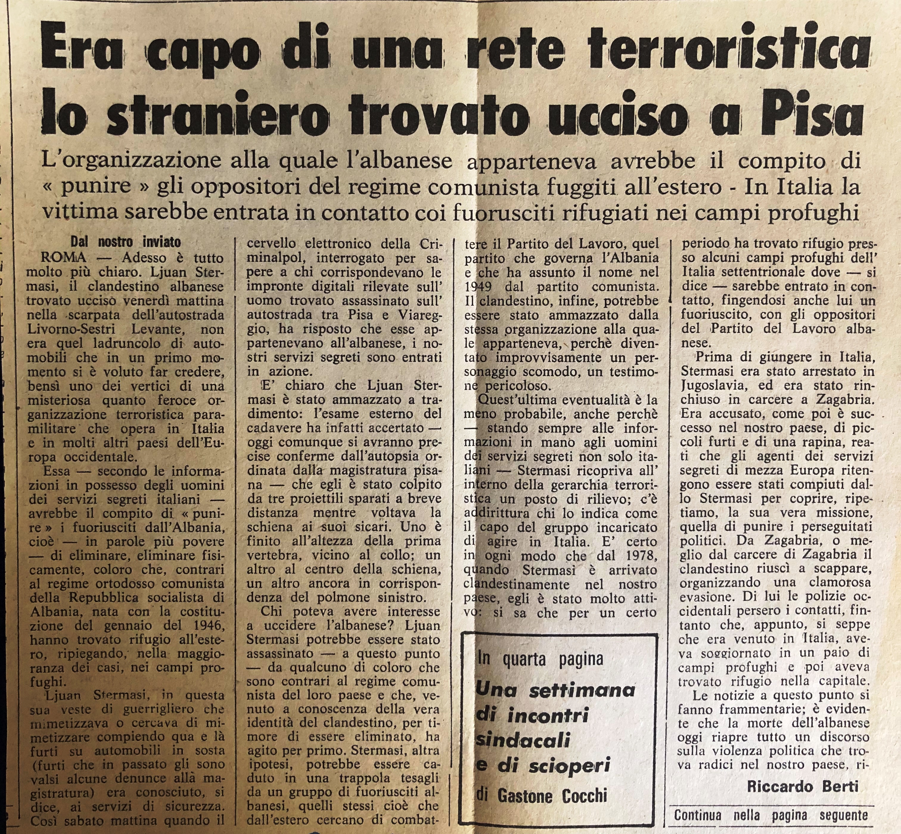 La Nazione di Firenze, 8 ottobre 1979 fq. 1,2