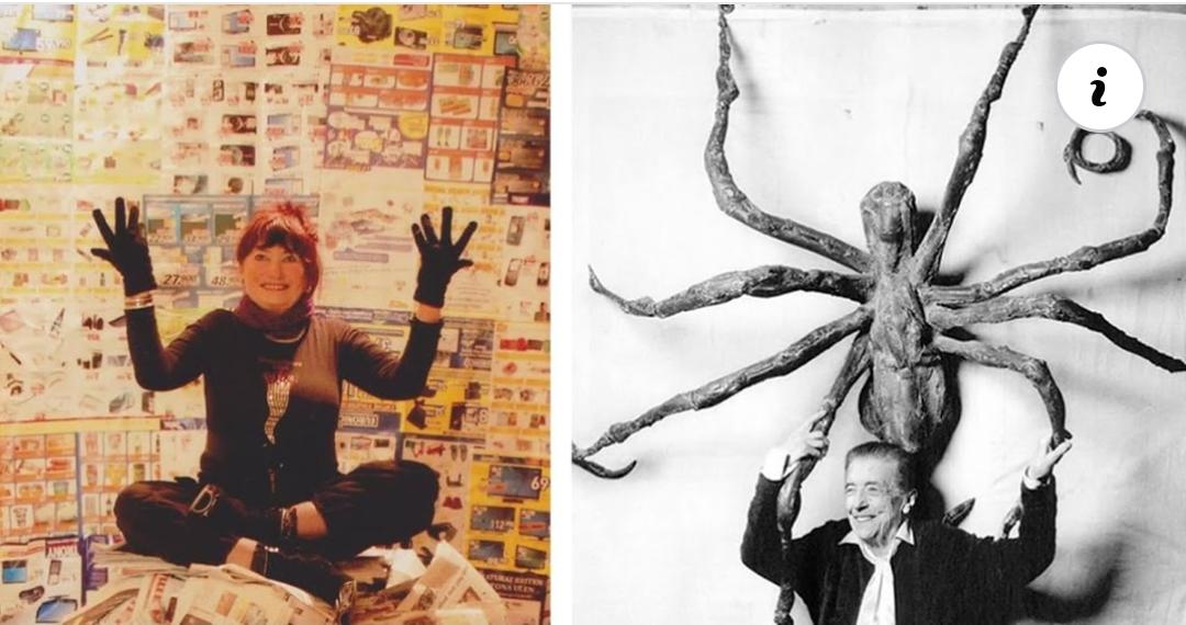Në fotot: Lumturi Blloshmi, Occasione-liquidazione totale. Performancë, 2010. Louise Bourgeois as the mother of spiders. Photo Peter Bellamy